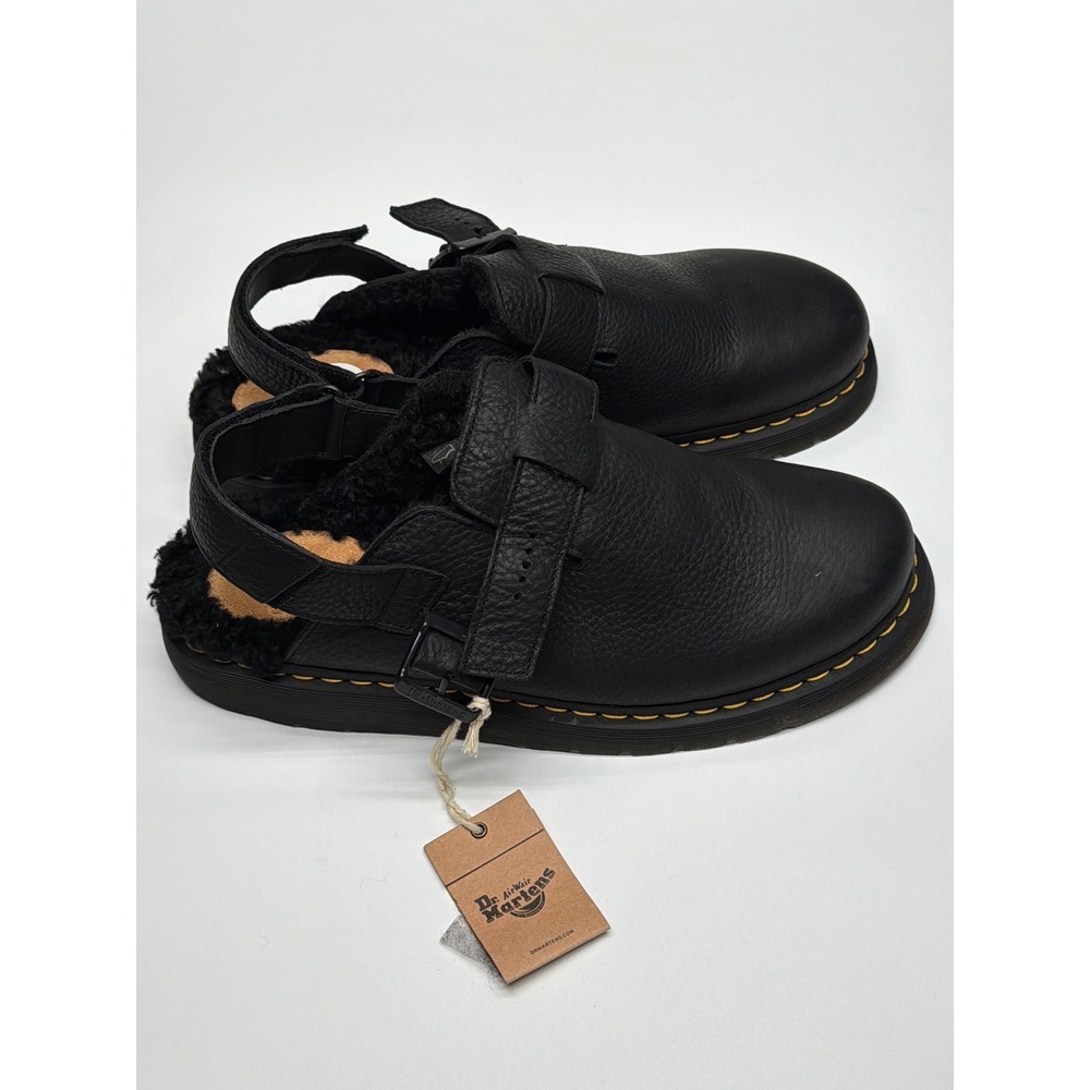 Dr Martens Black Leather Fur Lined Clog Sandal Mens Size 13 Adjustable Strap NWT